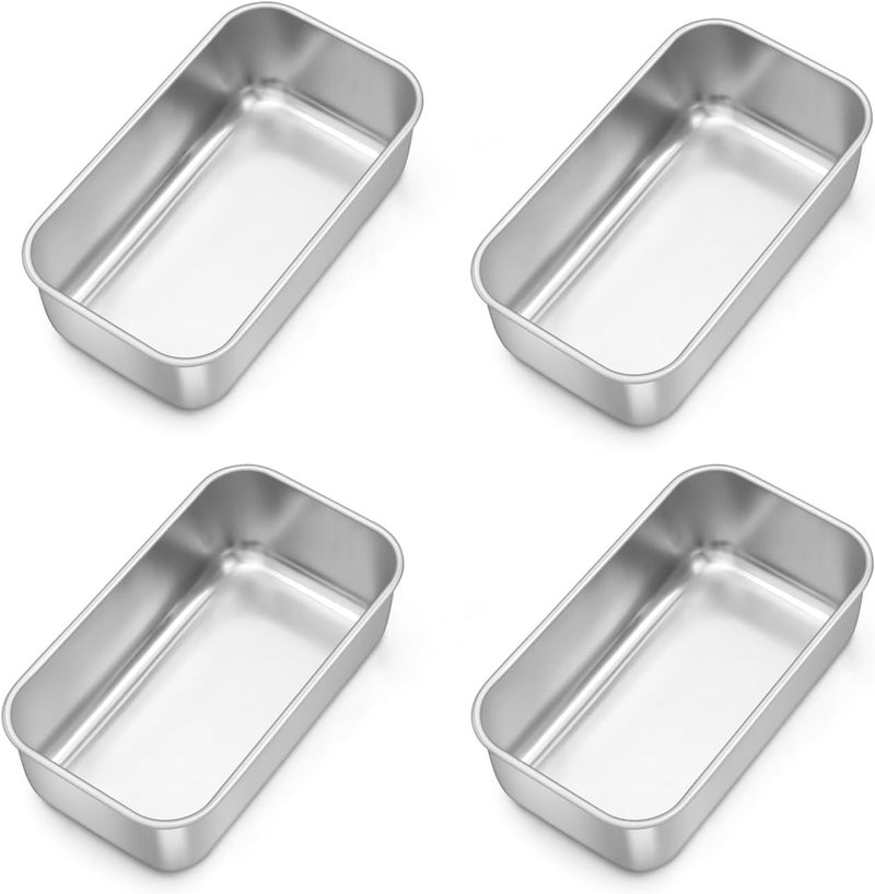TeamFar Mini Loaf Pan, 4 PCS Stainless Steel Loaf Pans for Baking Bread, 6.3 x 3.5 Inch Bread Baking Pan for Homemade Bread, Meatloaf, Cake and Brownies, Non-Toxic, Oven & Dishwasher Safe - Image 1